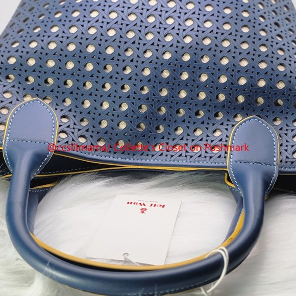 Jeff Wan Blue Hillside Bucket Tote with Yellow Piping - Picture 6 of 14